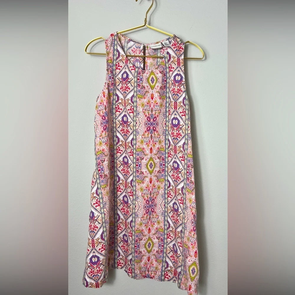 EUC Rachel Zoe Multicolor Aztec Print Sleeveless Linen Dress Size Small